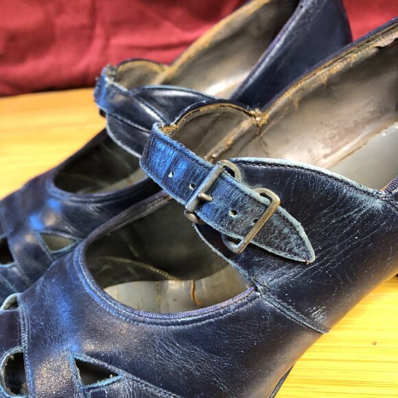 Womens sz 9 Navy Vintage Super Comfy Dancing Open Toe Baby Doll Swing Dance Peep - Picture 3 of 12